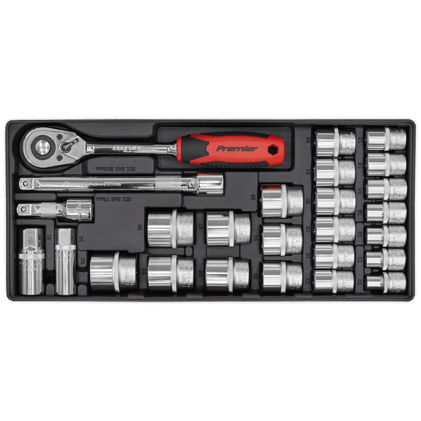 Sealey Tool Trays 26pc 1/2"Sq Drive Socket Set with Tool Tray-TBT35 5054511373592 TBT35 - Buy Direct from Spare and Square