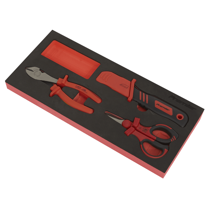 Sealey Tool Trays 3pc Insulated Cutting Set with Tool Tray - VDE Approved-TBTE09 5054630244551 TBTE09 - Buy Direct from Spare and Square