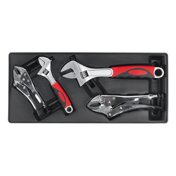 Sealey Tool Trays 4pc Locking Pliers & Adjustable Wrench Set with Tool Tray-TBT04 5051747333666 TBT04 - Buy Direct from Spare and Square