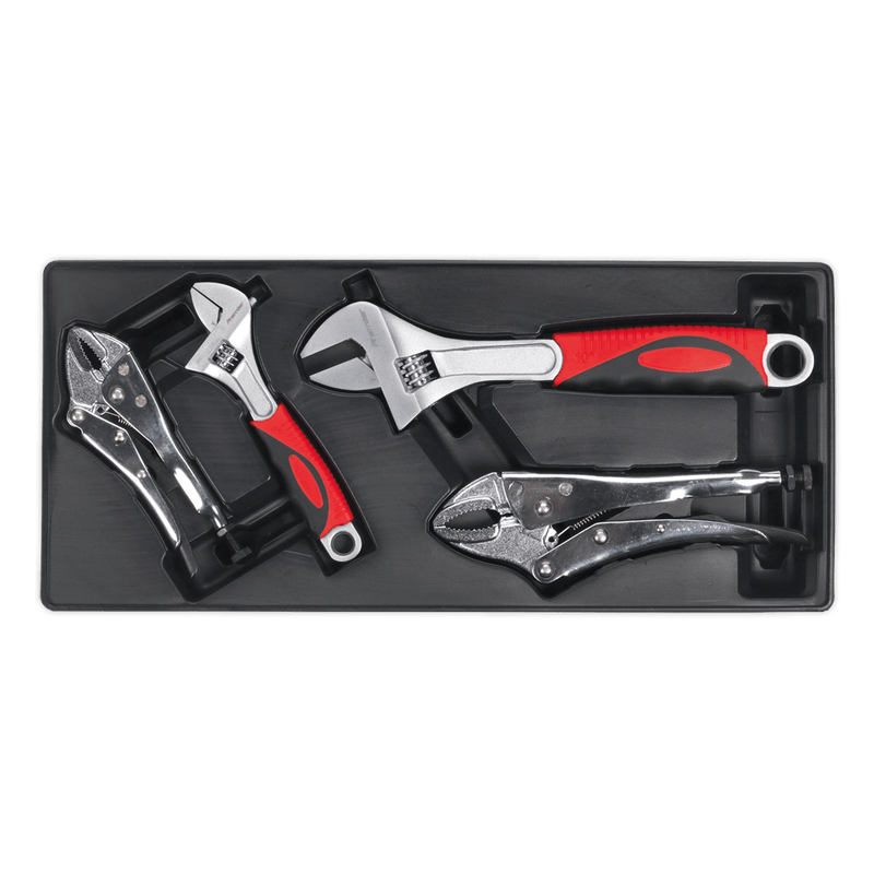 Sealey Tool Trays 4pc Locking Pliers & Adjustable Wrench Set with Tool Tray-TBT04 5051747333666 TBT04 - Buy Direct from Spare and Square
