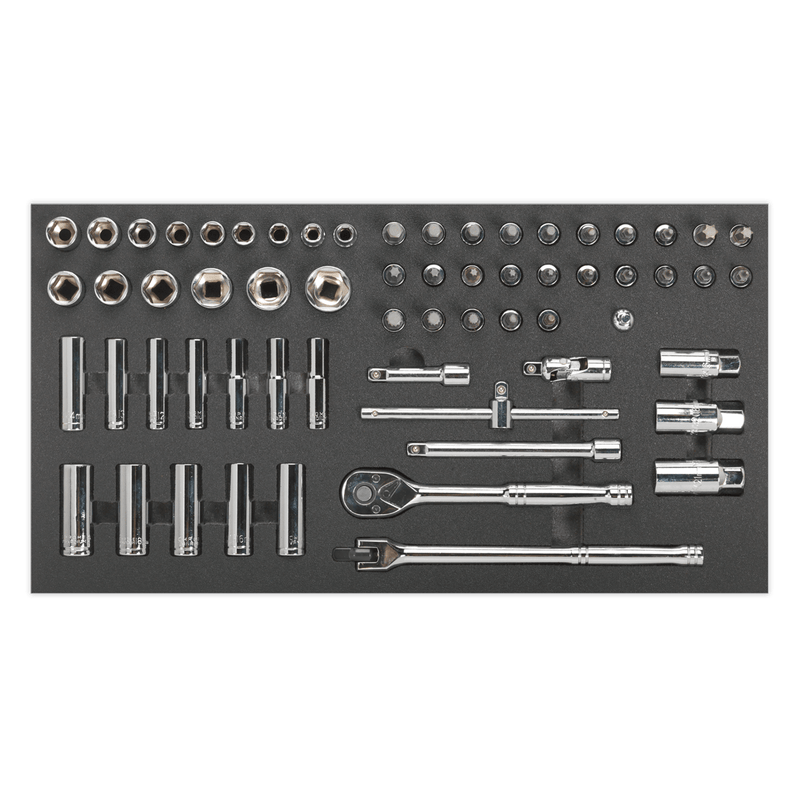 Sealey Tool Trays 62pc 3/8"Sq Drive Socket Set with Tool Tray-S01120 5054511123654 S01120 - Buy Direct from Spare and Square