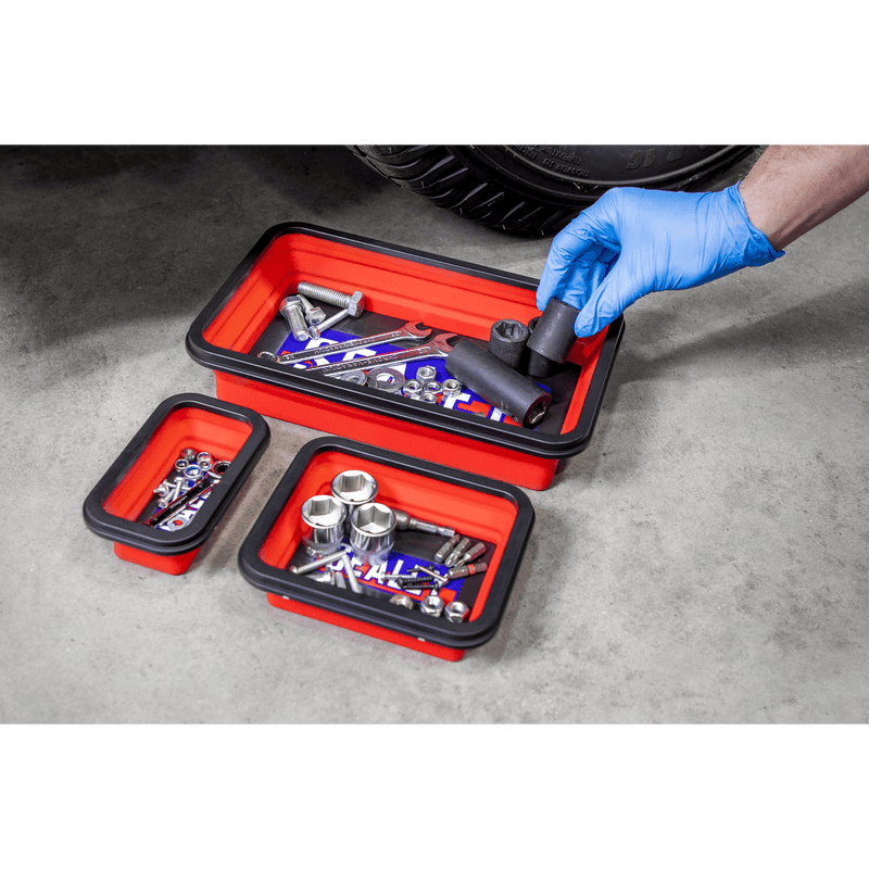 Sealey Tool Trays Collapsible Magnetic Parts Tray - Set of 3-APCMTS 5054630265044 APCMTS - Buy Direct from Spare and Square