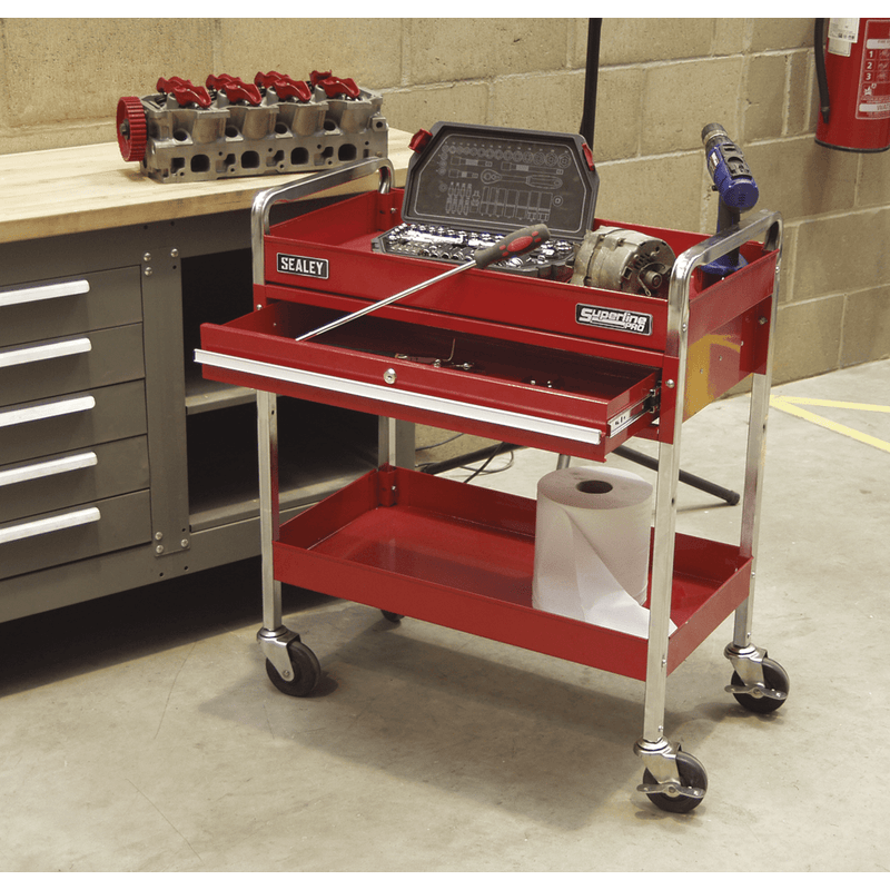 Sealey Tool Trolleys 2-Level Heavy-Duty Trolley with Lockable Drawer-CX101D 5024209834001 CX101D - Buy Direct from Spare and Square