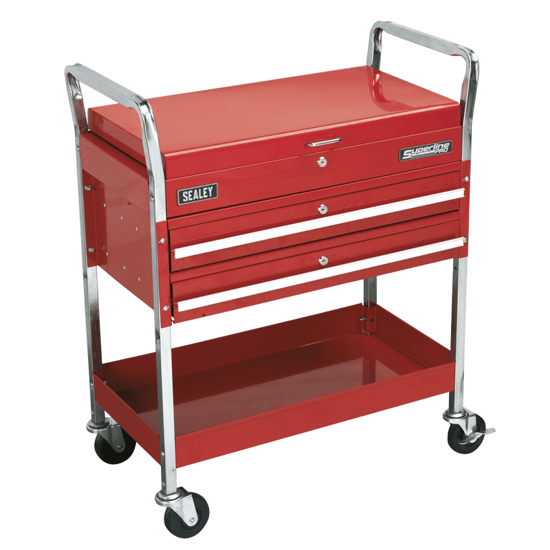 Sealey Tool Trolleys 2-Level Heavy-Duty Trolley with Lockable Top & 2 Drawers-CX1042D 5024209929790 CX1042D - Buy Direct from Spare and Square