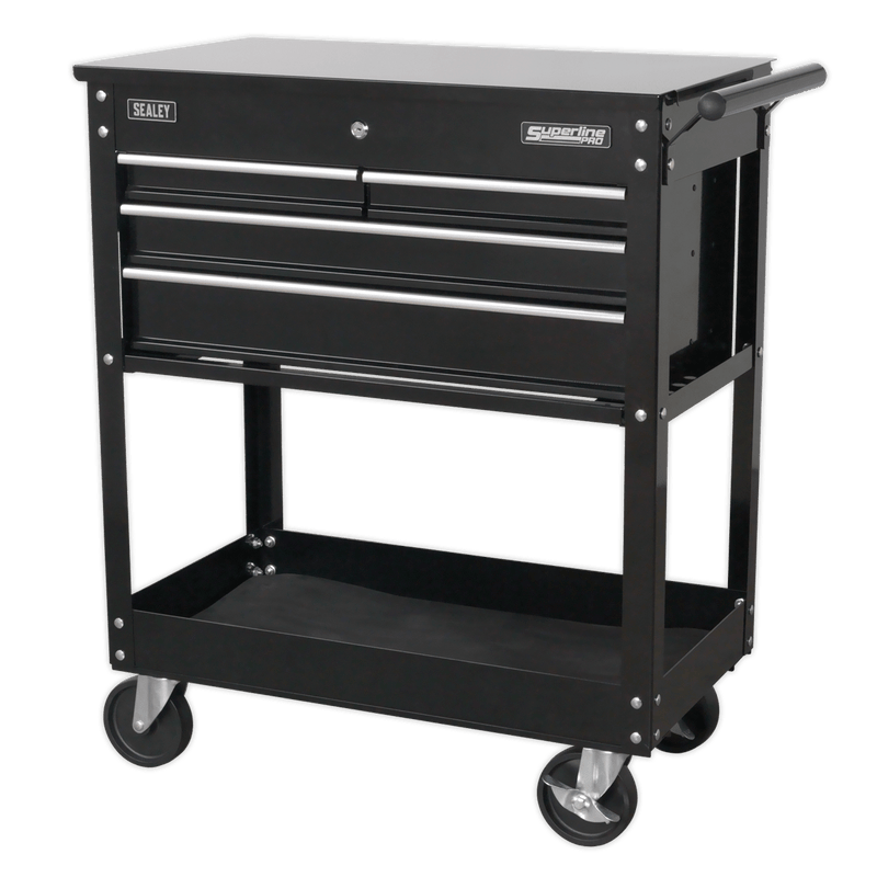 Sealey Tool Trolleys Heavy-Duty Mobile Tool & Parts Trolley with 4 Drawers & Lockable Top - Black-AP850MB 5054511184983 AP850MB - Buy Direct from Spare and Square