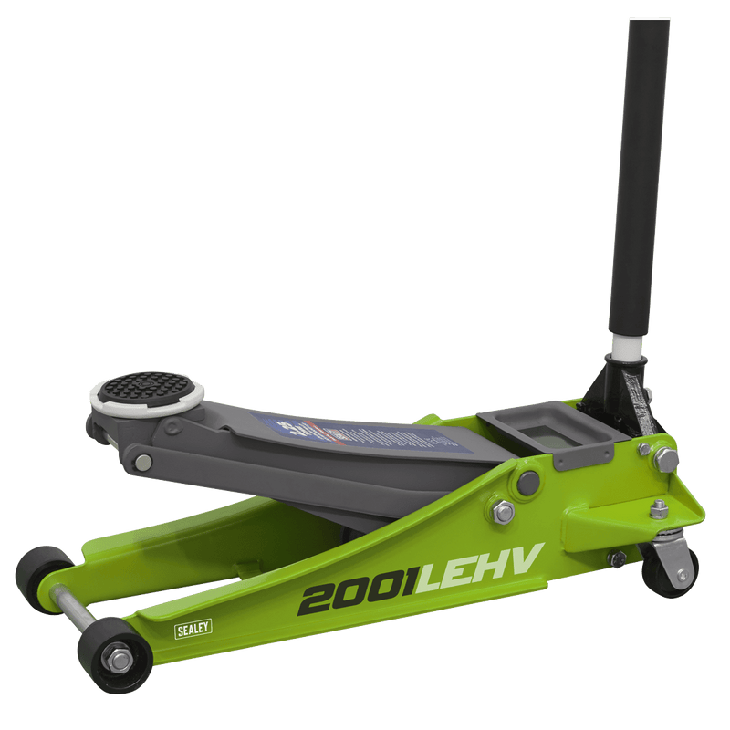 Sealey Trolley Jacks 2.25 Tonne Low Profile Trolley Jack with Rocket Lift - Hi-Vis Green-2001LEHV 5054511844344 2001LEHV - Buy Direct from Spare and Square