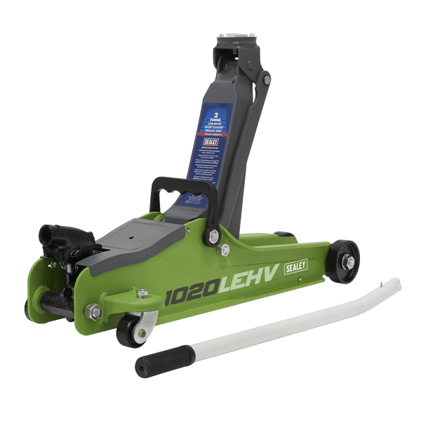 Sealey Trolley Jacks 2 Tonne Low Profile Short Chassis Trolley Jack - Hi-Vis Green-1020LEHV 5054511933727 1020LEHV - Buy Direct from Spare and Square