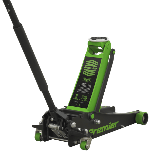 Sealey Trolley Jacks 3 Tonne Low Profile Trolley Jack with Rocket Lift - Green-3040AG 5054511570588 3040AG - Buy Direct from Spare and Square