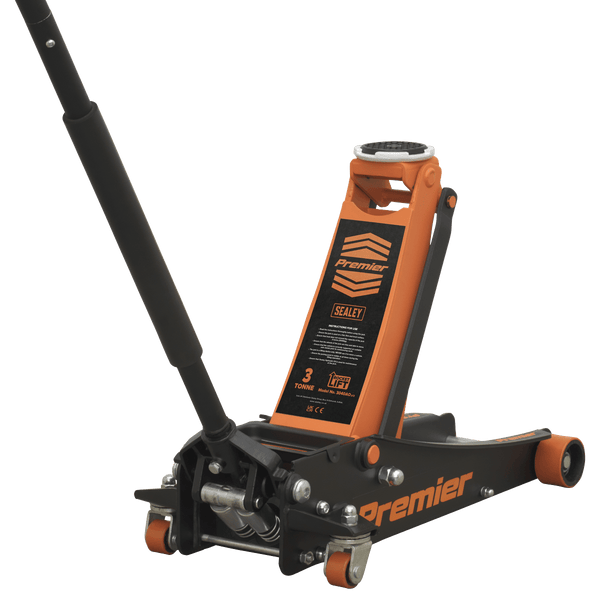 Sealey Trolley Jacks 3 Tonne Low Profile Trolley Jack with Rocket Lift - Orange-3040AO 5054511570403 3040AO - Buy Direct from Spare and Square