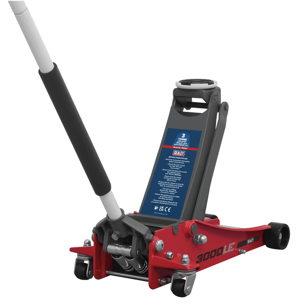Sealey Trolley Jacks 3 Tonne Low Profile Trolley Jack with Rocket Lift - Red-3000LE 5054630015335 3000LE - Buy Direct from Spare and Square