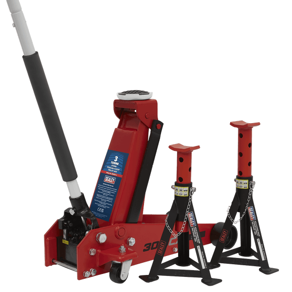 Sealey Trolley Jacks 3 Tonne Standard Chassis Trolley Jack with Axle Stands (Pair)-3010CX 5054511984323 3010CX - Buy Direct from Spare and Square