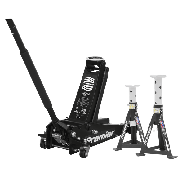 Sealey Trolley Jacks 3tonne Trolley Jack with Super Rocket Lift & Axle Stands (Pair)-3040ABCOMBO 5054630095580 3040ABCOMBO - Buy Direct from Spare and Square