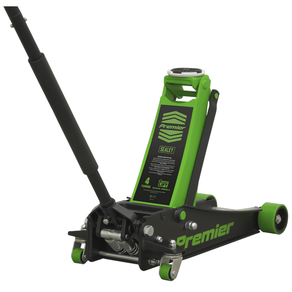Sealey Trolley Jacks 4 Tonne Low Profile Trolley Jack with Rocket Lift - Green-4040AG 5054630180385 4040AG - Buy Direct from Spare and Square
