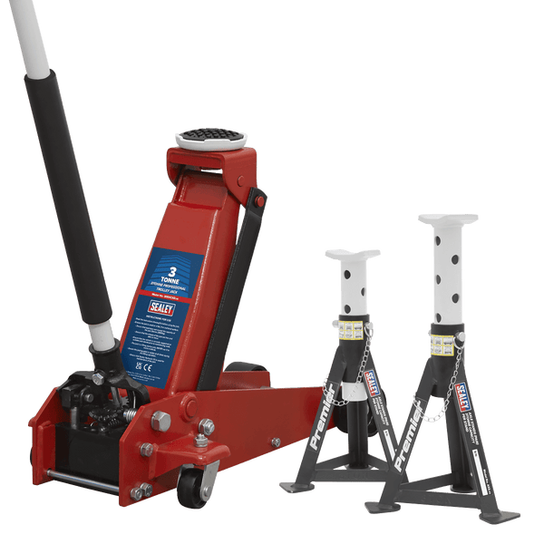 Sealey Trolley Jacks Trolley Jack 3t & Axle Stands (Pair) 3t per Stand Combo-3000CXDCOMBO1 5054630095566 3000CXDCOMBO1 - Buy Direct from Spare and Square