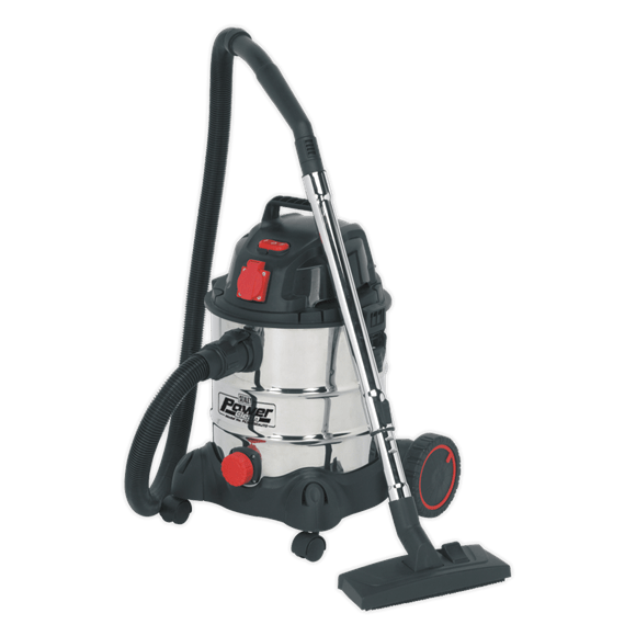 Sealey Vacuum Cleaner Sealey 1400w 20 Litre Wet and Dry Vacuum Cleaner - Stainless Drum - Power Take Off PC200SDAUTO - Buy Direct from Spare and Square