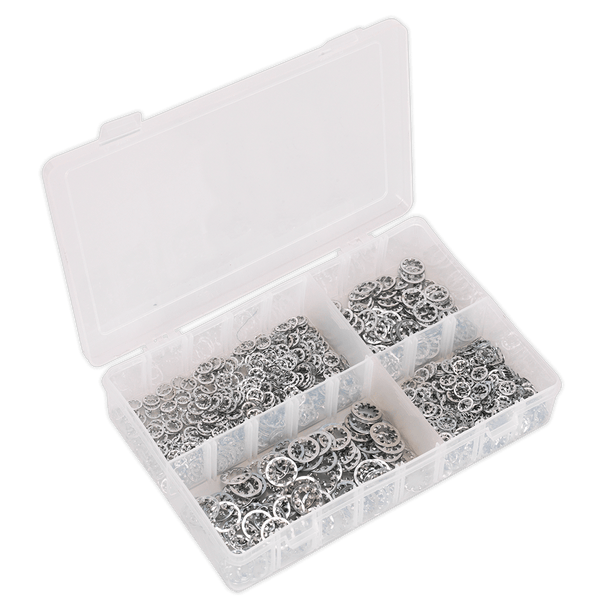 Sealey Washers 1000pc Internal Serrated Lock Washer Assortment DIN 6798J - M5-M10-AB057LW 5054511053371 AB057LW - Buy Direct from Spare and Square