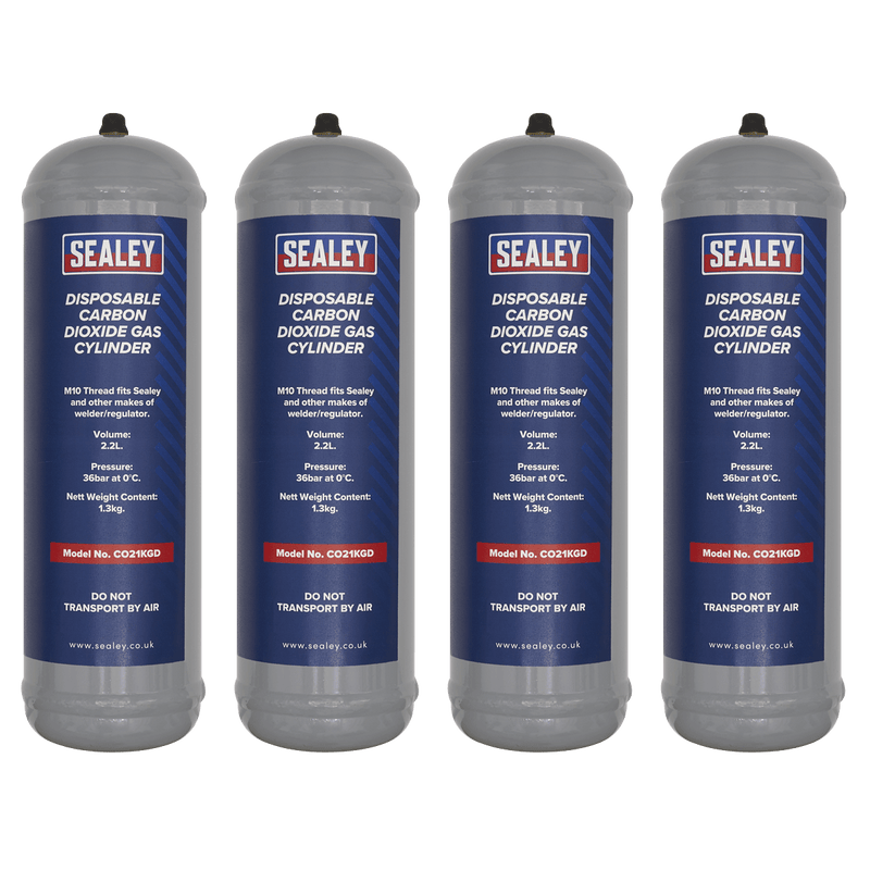 Sealey Welding Accessories 1.3kg Disposable Carbon Dioxide Gas Cylinder - Pack of 4-CO21KGD4 5054630253331 CO21KGD4 - Buy Direct from Spare and Square