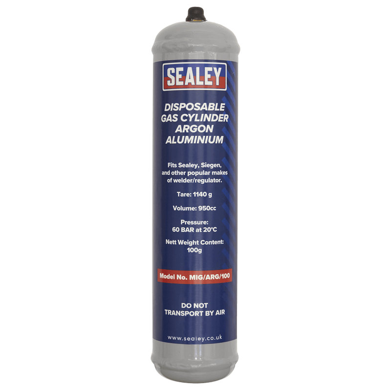 Sealey Welding Accessories 100g Disposable Gas Cylinder - Argon - Box of 12-MIG/ARG/100/12 5054630263316 MIG/ARG/100/12 - Buy Direct from Spare and Square