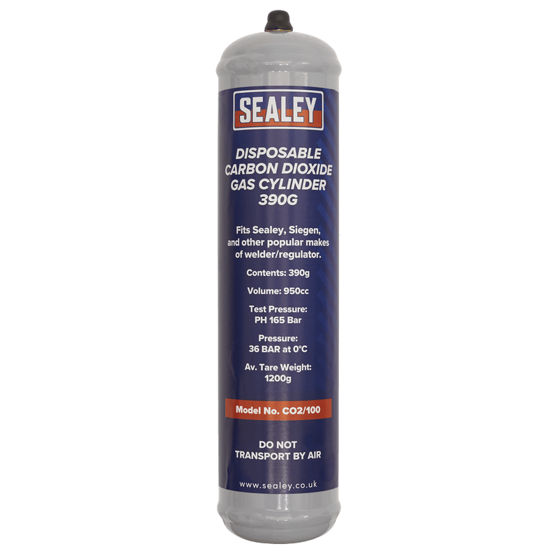 Sealey Welding Accessories Disposable Carbon Dioxide Gas Cylinder 390g - Box of 12-CO2/100/12 5054630263309 CO2/100/12 - Buy Direct from Spare and Square