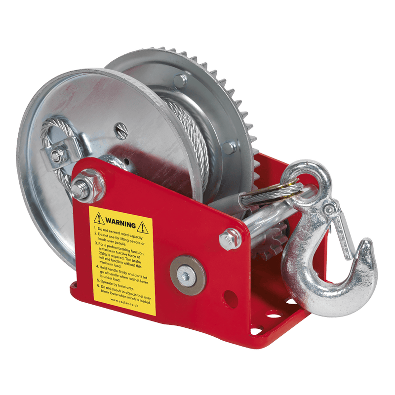 Sealey Winches 540kg Capacity Geared Hand Winch with Brake & Cable-GWC1200B 5051747772120 GWC1200B - Buy Direct from Spare and Square