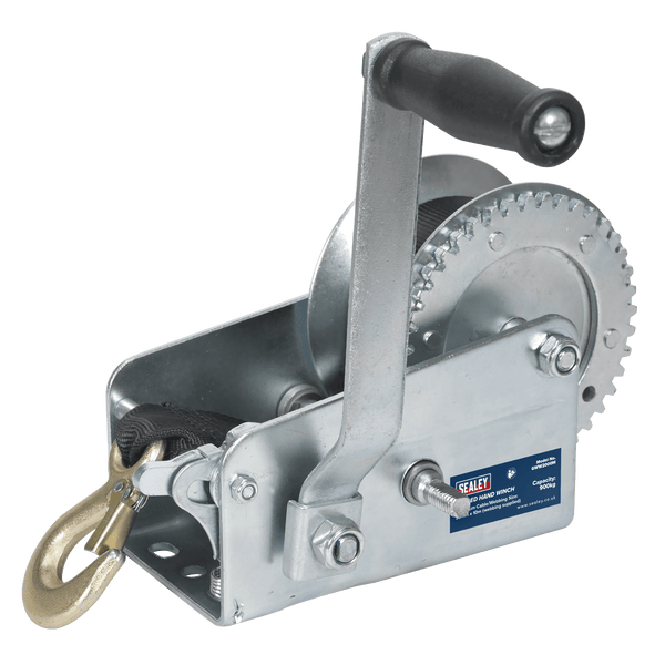 Sealey Winches 900kg Capacity Geared Hand Winch with Webbing Strap-GWW2000M 5051747772045 GWW2000M - Buy Direct from Spare and Square