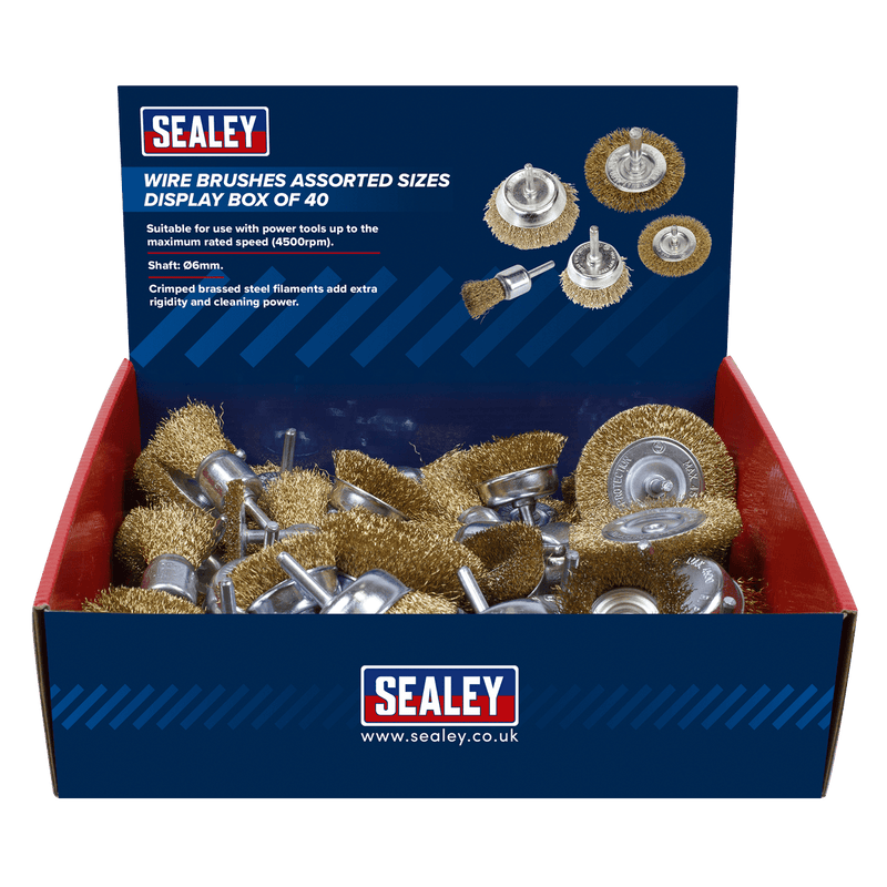 Sealey Wire Brushes Wire Brushes Assorted Sizes Display Box of 40-BWBS40DB 5051747722958 BWBS40DB - Buy Direct from Spare and Square