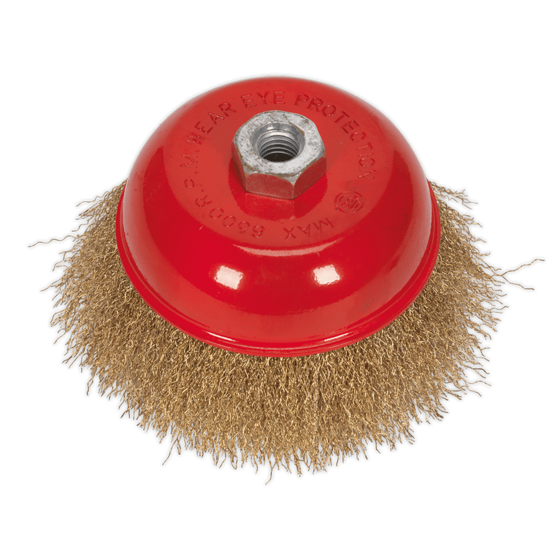 Sealey Wire Wheels Ø125mm Brassed Steel Cup Brush M14 x 2mm-CBC125 5024209142014 CBC125 - Buy Direct from Spare and Square