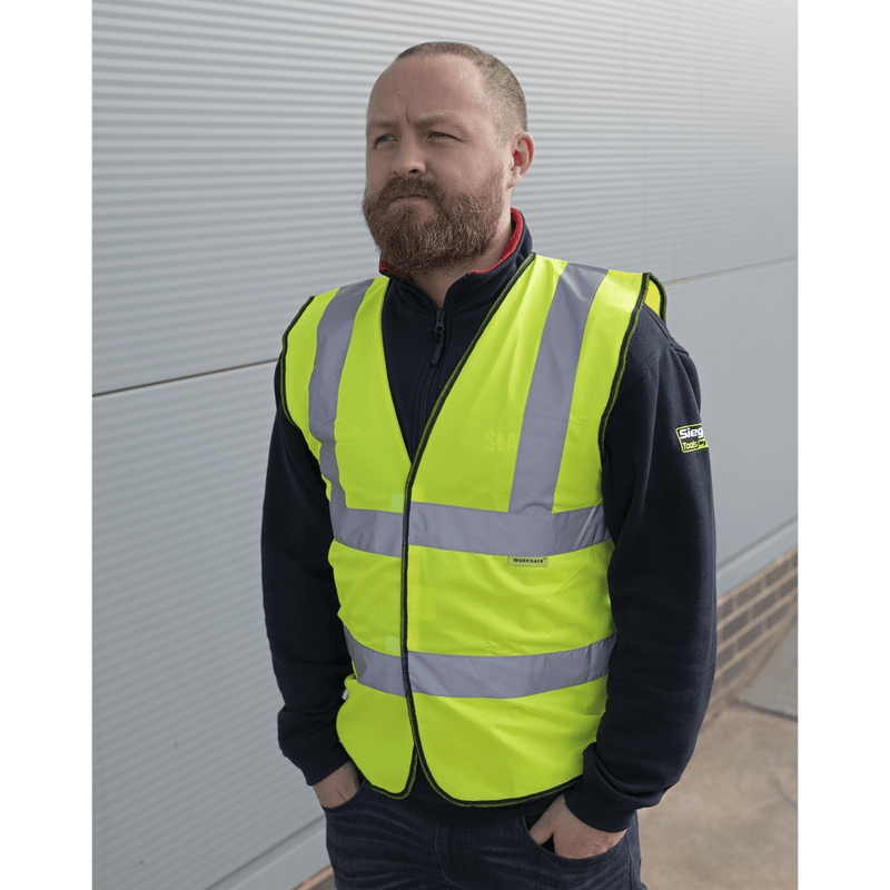 Sealey Work Clothing Hi-Vis Waistcoat (Site and Road Use) Yellow - Medium-9804M 5054511897609 9804M - Buy Direct from Spare and Square