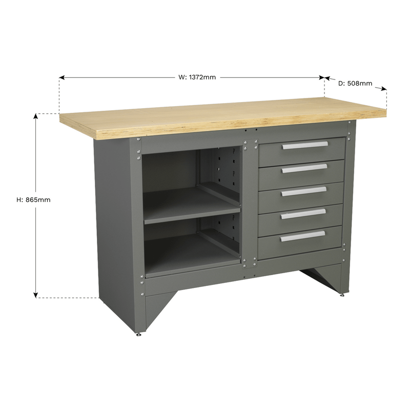 Sealey Workbenches 5 Drawer Heavy-Duty Workbench-AP2030BB 5024209942522 AP2030BB - Buy Direct from Spare and Square