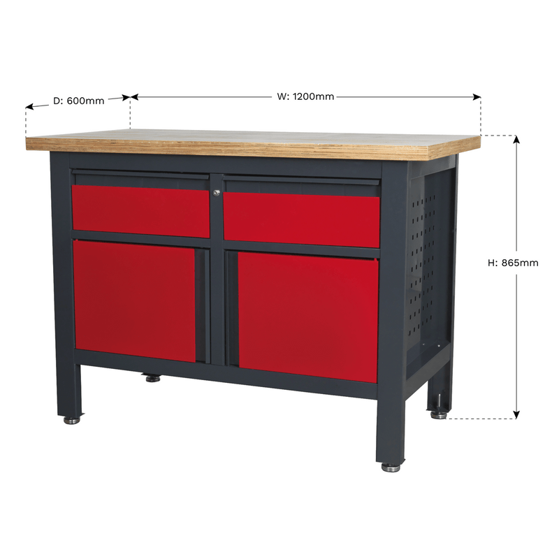 Sealey Workbenches Workstation with 2 Drawers & 2 Cupboards-AP1372A 5054511099850 AP1372A - Buy Direct from Spare and Square