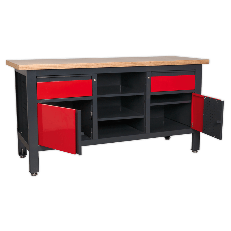 Sealey Workbenches Workstation with 2 Drawers, 2 Cupboards & Open Storage-AP1905A 5054511099874 AP1905A - Buy Direct from Spare and Square