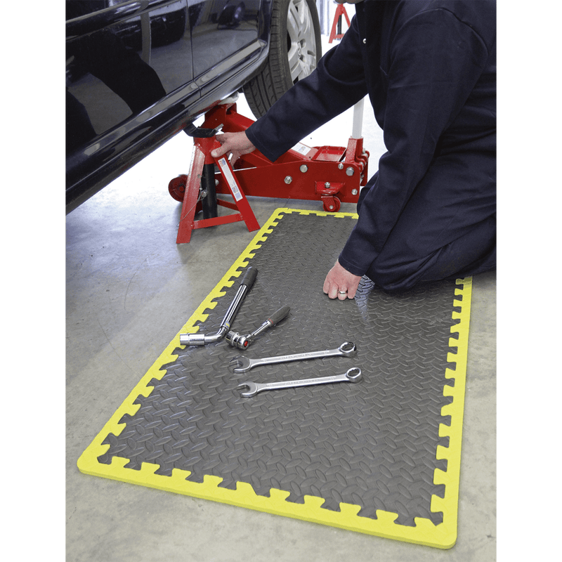 Sealey Workshop Matting 1240 x 1825mm Interlocking EVA Foam Workshop Mat Set with Hi-Vis Edges-MIC1218Y3 5051747776432 MIC1218Y3 - Buy Direct from Spare and Square