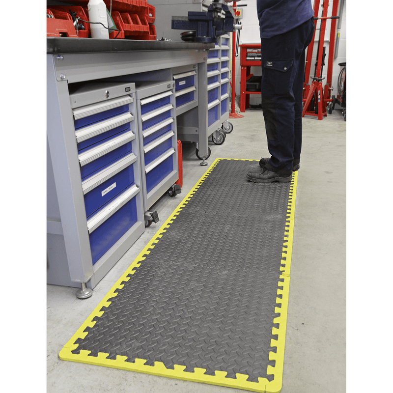 Sealey Workshop Matting 1240 x 1825mm Interlocking EVA Foam Workshop Mat Set with Hi-Vis Edges-MIC1218Y3 5051747776432 MIC1218Y3 - Buy Direct from Spare and Square