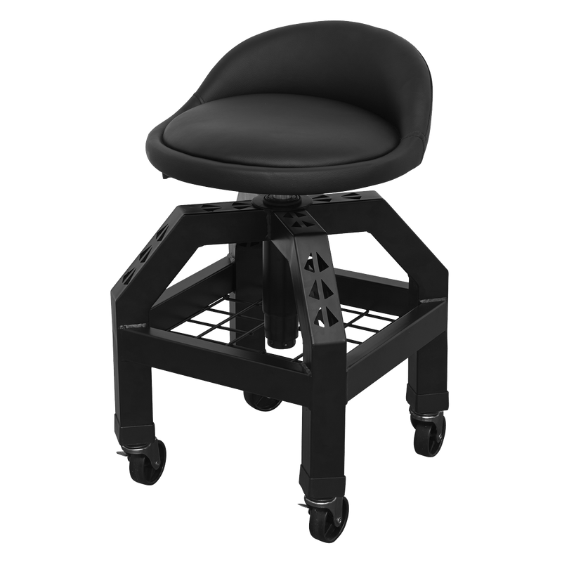 Sealey Workshop Stools Pneumatic Creeper Stool with Adjustable Height Swivel Seat & Back Rest-SCR03B 5054511773910 SCR03B - Buy Direct from Spare and Square
