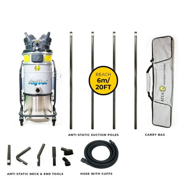 SkyVac Vacuum Cleaner 4 Pole Set 20ft (6m) / 240v SkyVac Atex A37G With High Suction Atex Certified Carbon Fibre Pole Set - Zone 22 Atex A37G 240v - 4 Pole 6m Kit - Buy Direct from Spare and Square