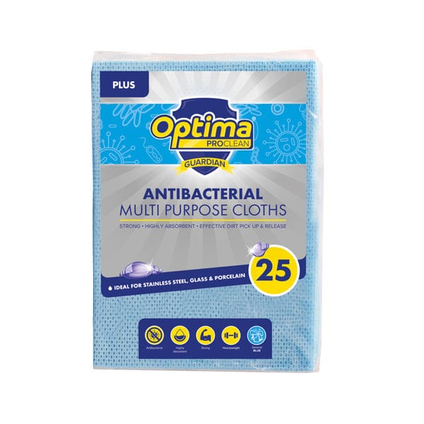 Spare and Square Antibacterial Cloth Blue Optima Guardian ‘Plus’ Antibacterial Cloths - Colour Coded Anti-Bac Cloths - Pack of 25 759B.25 - Buy Direct from Spare and Square
