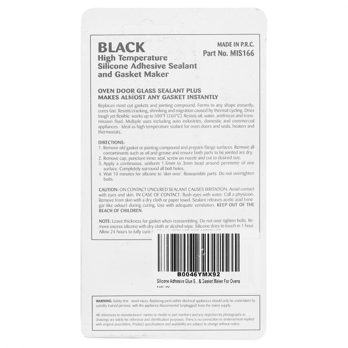 Spare and Square Hand Tools Cooker High Temperature Silicone Sealant 85g Tube - Black MIS166 - Buy Direct from Spare and Square