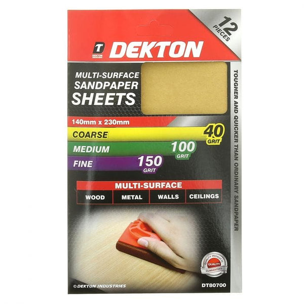 Spare and Square Hand Tools Dekton Sandpaper Pack (Pack Of 12) DT80700 - Buy Direct from Spare and Square