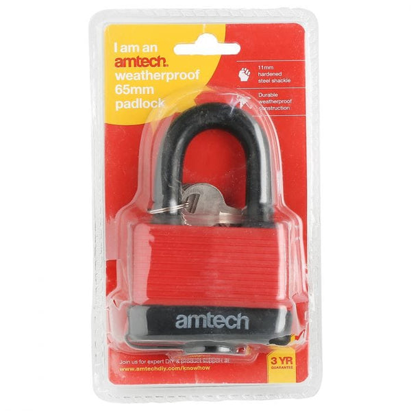 Spare and Square Home Miscellaneous Amtech Weatherproof Padlock - 65mm JL209 - Buy Direct from Spare and Square