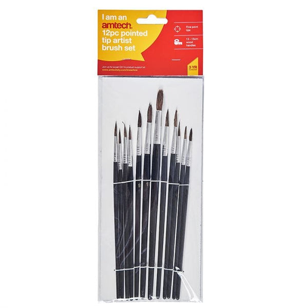 Spare and Square Home Miscellaneous Jegs 12 Piece Artist Pointed Paintbrush Set JL128 - Buy Direct from Spare and Square