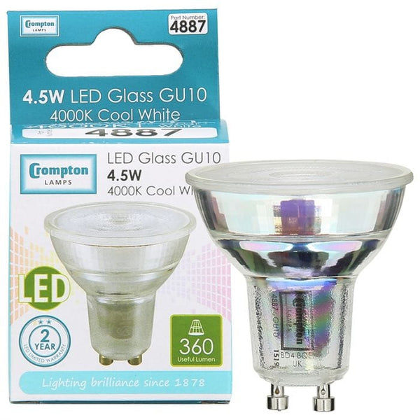 Spare and Square Light Bulb Crompton 4.5W Led Glass GU10 Cool White JD5129CW - Buy Direct from Spare and Square