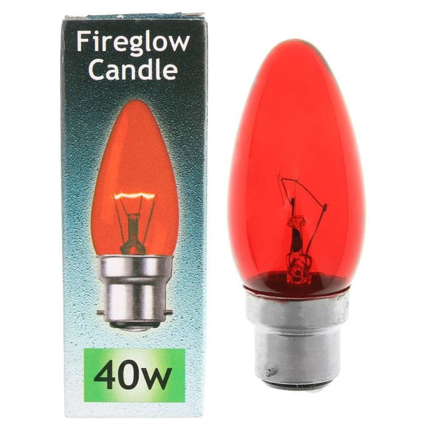 Spare and Square Light Bulb Crompton 40W Candle Bulb - BC - Fireglow Red JD025D - Buy Direct from Spare and Square