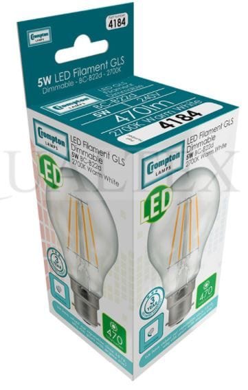 Spare and Square Light Bulb Crompton 5W Led Filament BC GLS Warm White Dimmabl JD5130B - Buy Direct from Spare and Square