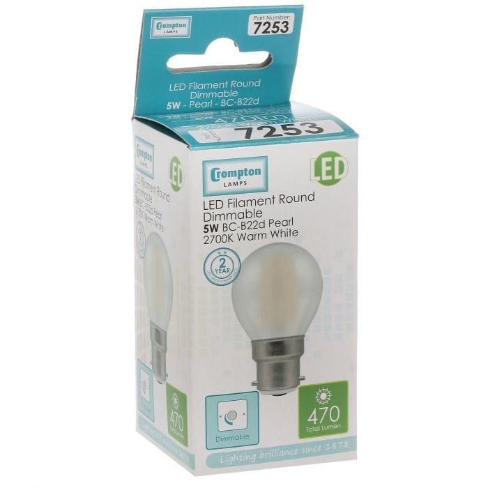 Spare and Square Light Bulb Crompton LED 5W Round Bulb - BC - Warm White JD7253 - Buy Direct from Spare and Square