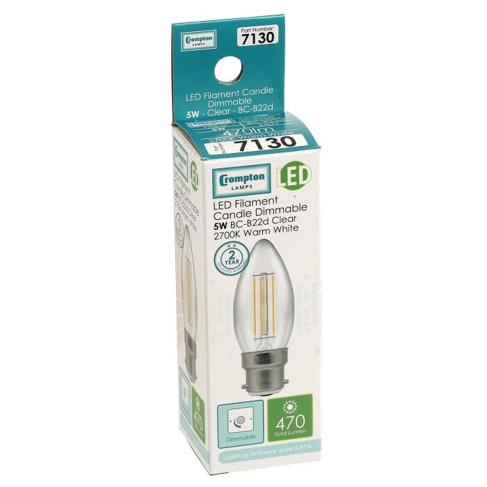 Spare and Square Light Bulb Crompton LED Filament Candle Bulb - 5 Watt - BC - Warm White JD7130 - Buy Direct from Spare and Square