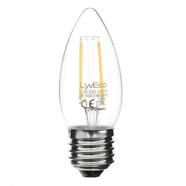 Spare and Square Light Bulb Lyveco 2W ES LED FILAMENT CANDLE WARM WHITE JD8093E - Buy Direct from Spare and Square