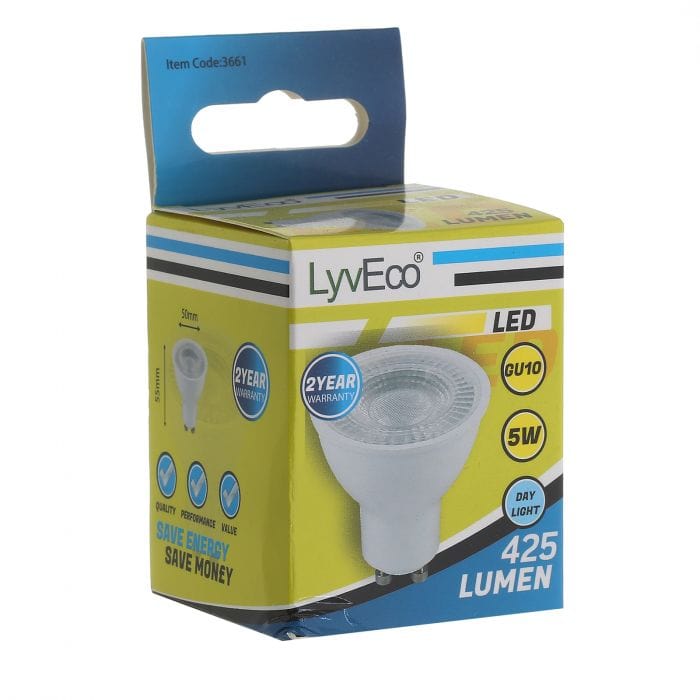 Spare and Square Light Bulb Lyveco 5W GU10 Led Lamp Bulb Daylight JD8071 - Buy Direct from Spare and Square