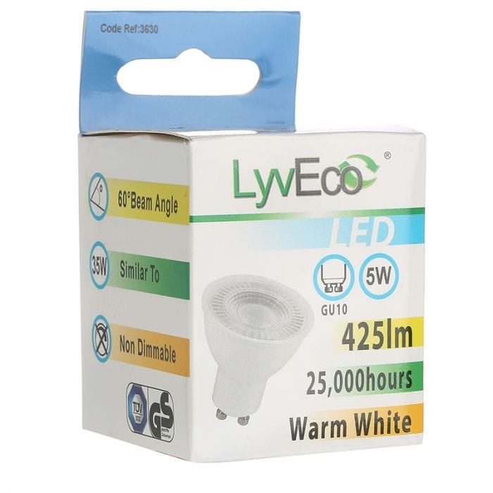 Spare and Square Light Bulb Lyveco 5W Led Smd/Cob GU10 240V 60Â° Warm White JD8061WW - Buy Direct from Spare and Square