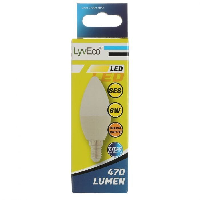Spare and Square Light Bulb Lyveco 6W Candle Bulb - SES - Warm White JD8065S - Buy Direct from Spare and Square