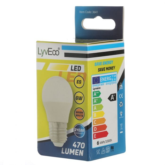 Spare and Square Light Bulb Lyveco 6W LED Round Bulb - ES - G45 - Warm White JD3668 - Buy Direct from Spare and Square